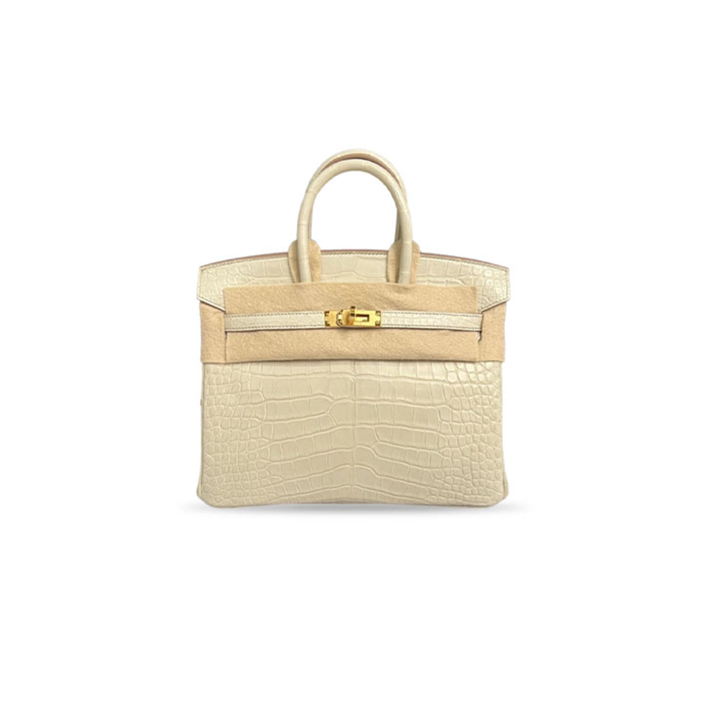 H**mes MASTER BIRKIN 25 SELLIER VANILLA MATTE ALLIGATOR GOLD (25*20*13cm)